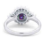 Halo Vintage Style Wedding Ring Round Simulated Cubic Zirconia 925 Sterling Silver