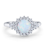 Halo Vintage Style Wedding Ring Round Simulated Cubic Zirconia 925 Sterling Silver