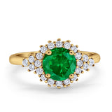 Halo Vintage Style Wedding Ring Round Simulated Cubic Zirconia 925 Sterling Silver
