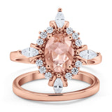 Vintage Style Oval Bridal Piece Wedding Ring Simulated CZ 925 Sterling Silver
