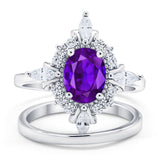 Vintage Style Oval Bridal Piece Wedding Ring Simulated CZ 925 Sterling Silver