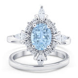 Vintage Style Oval Bridal Piece Wedding Ring Simulated CZ 925 Sterling Silver