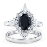 Vintage Style Oval Bridal Piece Wedding Ring Simulated CZ 925 Sterling Silver