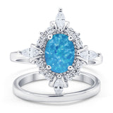 Vintage Style Oval Bridal Piece Wedding Ring Simulated CZ 925 Sterling Silver