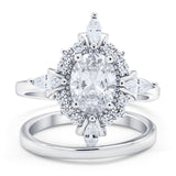 Vintage Style Oval Bridal Piece Wedding Ring Simulated CZ 925 Sterling Silver