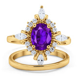 Vintage Style Oval Bridal Piece Wedding Ring Simulated CZ 925 Sterling Silver