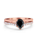 Teardrop Wedding Ring Simulated Cubic Zirconia Accent 925 Sterling Silver
