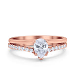 Teardrop Wedding Ring Simulated Cubic Zirconia Accent 925 Sterling Silver
