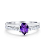 Teardrop Wedding Ring Simulated Cubic Zirconia Accent 925 Sterling Silver