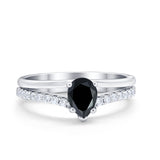 Teardrop Wedding Ring Simulated Cubic Zirconia Accent 925 Sterling Silver