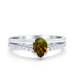 Teardrop Wedding Ring Simulated Cubic Zirconia Accent 925 Sterling Silver