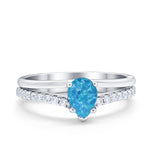 Teardrop Wedding Ring Simulated Cubic Zirconia Accent 925 Sterling Silver
