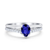 Teardrop Wedding Ring Simulated Cubic Zirconia Accent 925 Sterling Silver
