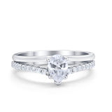 Teardrop Wedding Ring Simulated Cubic Zirconia Accent 925 Sterling Silver