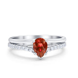 Teardrop Wedding Ring Simulated Cubic Zirconia Accent 925 Sterling Silver