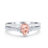 Teardrop Wedding Ring Simulated Cubic Zirconia Accent 925 Sterling Silver