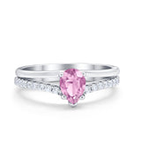 Teardrop Wedding Ring Simulated Cubic Zirconia Accent 925 Sterling Silver