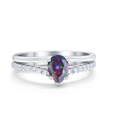 Teardrop Wedding Ring Simulated Cubic Zirconia Accent 925 Sterling Silver