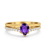 Teardrop Wedding Ring Simulated Cubic Zirconia Accent 925 Sterling Silver