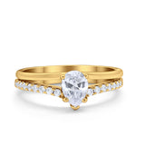 Teardrop Wedding Ring Simulated Cubic Zirconia Accent 925 Sterling Silver