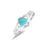 Heart Shape Simulated Cubic Zirconia Claddagh Wedding Ring 925 Sterling Silver