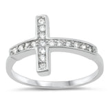 Cross Ring Simulated Cubic Zirconia .925 Sterling Silver (18 mm)