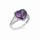 Halo Heart Ring Split Shank Cubic Zirconia 925 Sterling Silver Choose Color