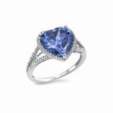 Halo Heart Ring Split Shank Cubic Zirconia 925 Sterling Silver Choose Color