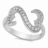 Sideways S Infinity Heart Design Ring Round Cubic Zirconia 925 Sterling Silver Choose Color
