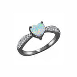 Heart Promise Ring Lab Created White Opal 925 Sterling Silver