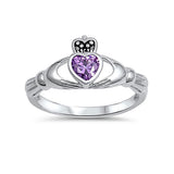 Irish Claddagh Heart Promise Ring Simulated Cubic Zirconia 925 Sterling Silver