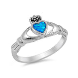 Irish Claddagh Heart Promise Ring Simulated Cubic Zirconia 925 Sterling Silver