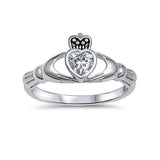 Irish Claddagh Heart Promise Ring Simulated Cubic Zirconia 925 Sterling Silver