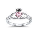 Irish Claddagh Heart Promise Ring Simulated Cubic Zirconia 925 Sterling Silver
