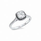 Solitaire Accent Hao Engagement Ring Black White Cubic Zirconia 925 Sterling Silver Choose Color
