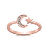 Moon Star Ring Round Cubic Zirconia 925 Sterling Silver Choose Color - Blue Apple Jewelry