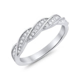 Art Deco Half Eternity Twisted Band Ring Round 925 Sterling Silver