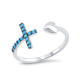 Cross and Heart Ring Simulated Facet Cut Nano Turquoise 925 Sterling Silver - Blue Apple Jewelry