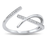 Fashion Crisscross X Ring Pave Round Simulated Cubic Zirconia 925 Sterling Silver Crossover Choose Color