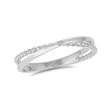 Fashion X Ring Crisscross Crossover Ball Design Round Cubic Zirconia 925 Sterling Silver - Blue Apple Jewelry
