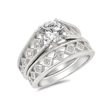 Wedding Engagement Ring Band Bridal Set Round Cubic Zirconia 925 Sterling Silver