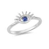 Eye Ring Round Simulated Blue Sapphire 925 Sterling Silver - Blue Apple Jewelry