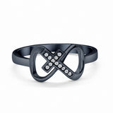 Cross Infinity Ring Round Cubic Zirconia 925 Sterling Silver Choose Color