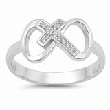 Cross Infinity Ring Round Cubic Zirconia 925 Sterling Silver