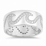 9mm Wave Band Ring Pave Round 925 Sterling Silver
