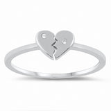 Broken Heart Ring Round Cubic Zirconia 925 Sterling Silver