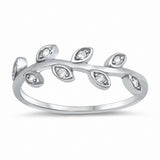 Vine Leaf Ring Round Cubic Zirconia 925 Sterling Silver Choose Color