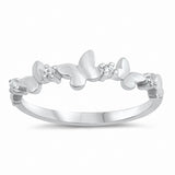 Butterfly Band Ring Round Cubic Zirconia 925 Sterling Silver Choose Color