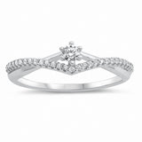 Crisscross Chevron Midi Ring Simulated Round Cubic Zirconia 925 Sterling Silver Choose Color