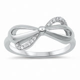 Ribon Bow Ring Round Cubic Zirconia 925 Sterling Silver Choose Color